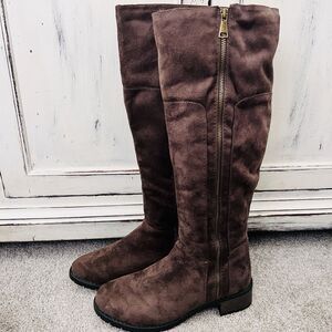 Lilley Brown Suede Super Soft Faux Fur Lined Zip up Tall Riding Boots Size 8